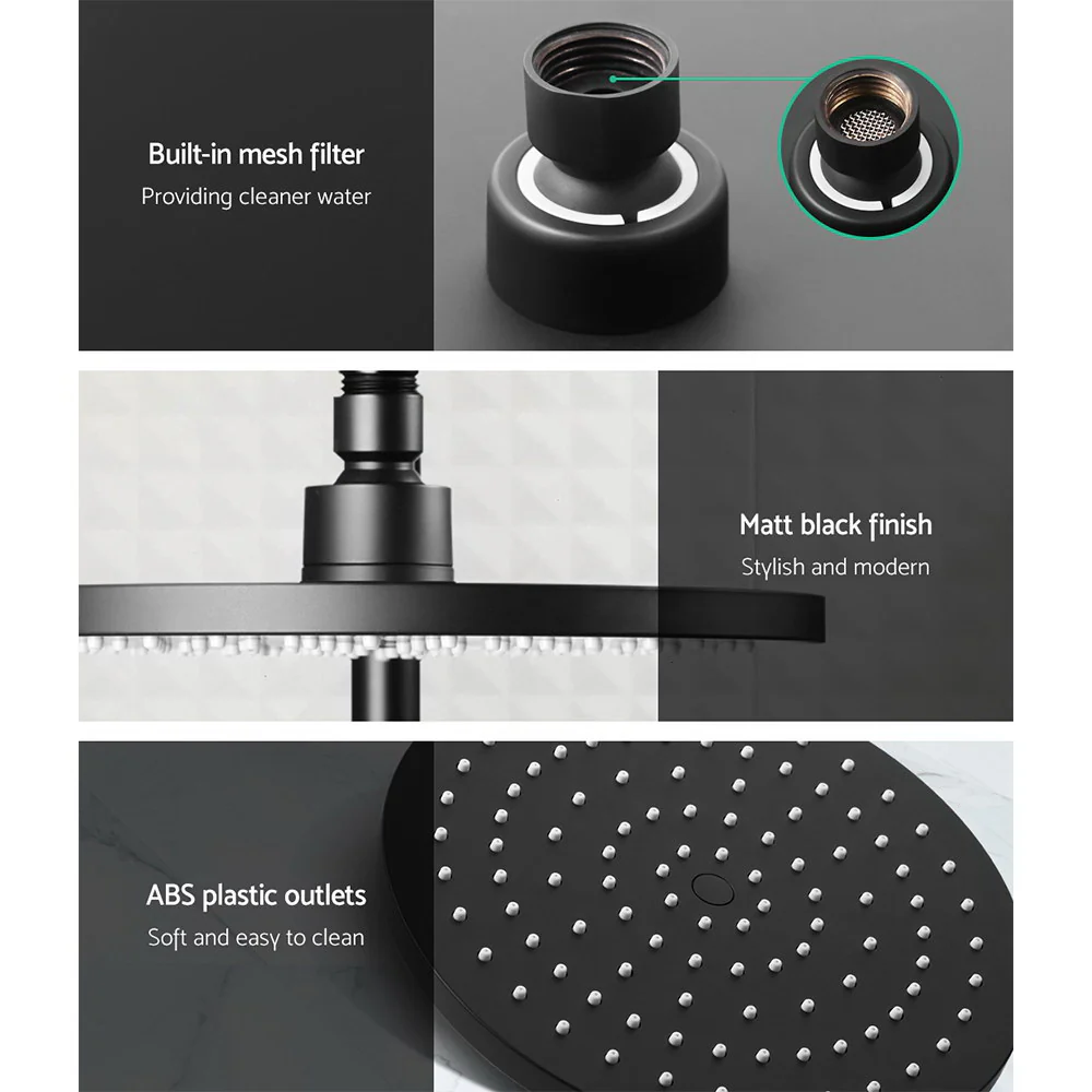 9'' Rain Shower Head Set Handheld Round High Pressure Black - Nurns