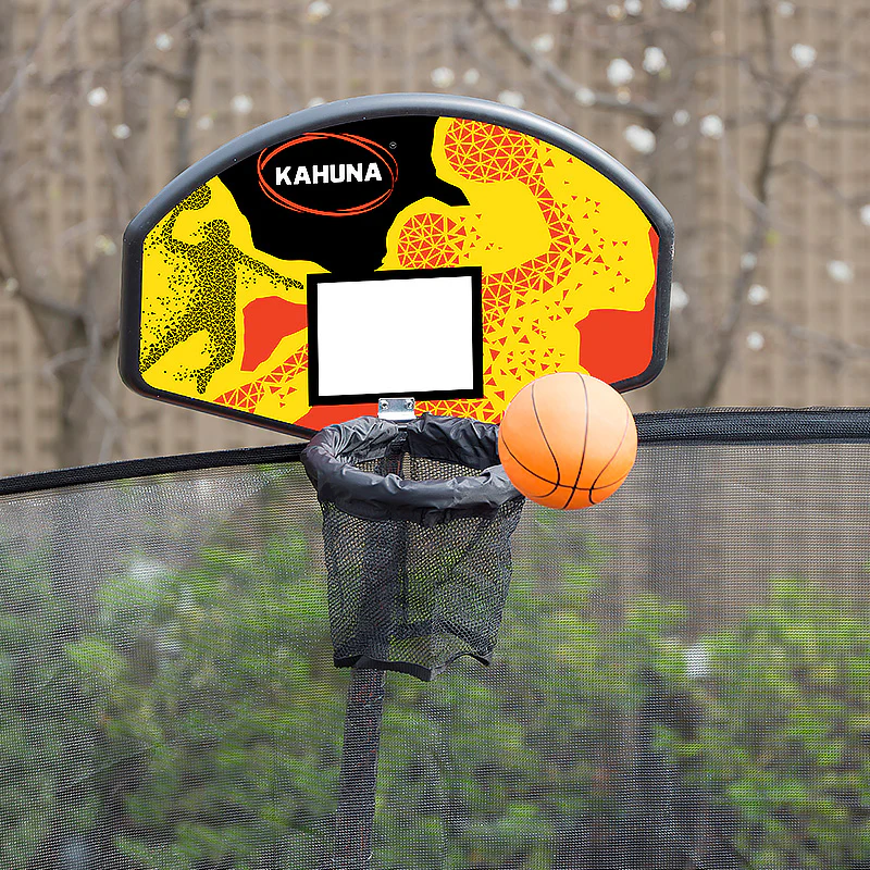 Kahuna Trampoline for Kids 12FT Outdoor Children with Safety Enclosure Pad Mat Ladder Basketball Hoop Set - Rainbow - Nurns