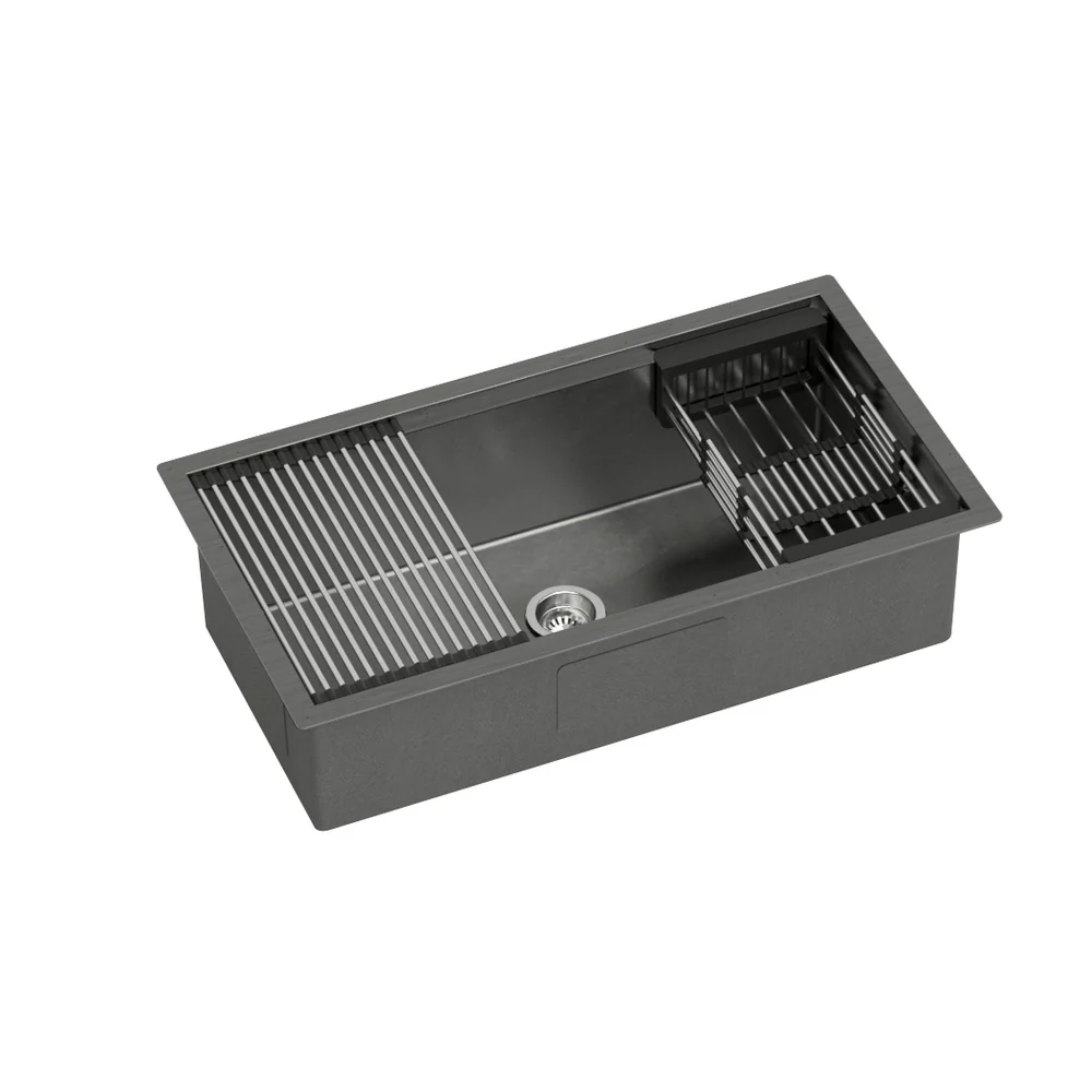 Kitchen Sink 81X45CM Stainless Steel Single Bowl Drain Rack Basket Black - Nurns