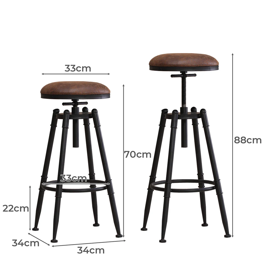 Set of 2 Trieste Rustic Industrial Bar Stool Kitchen Stool Barstool Swivel Dining Chair - Wood - Nurns