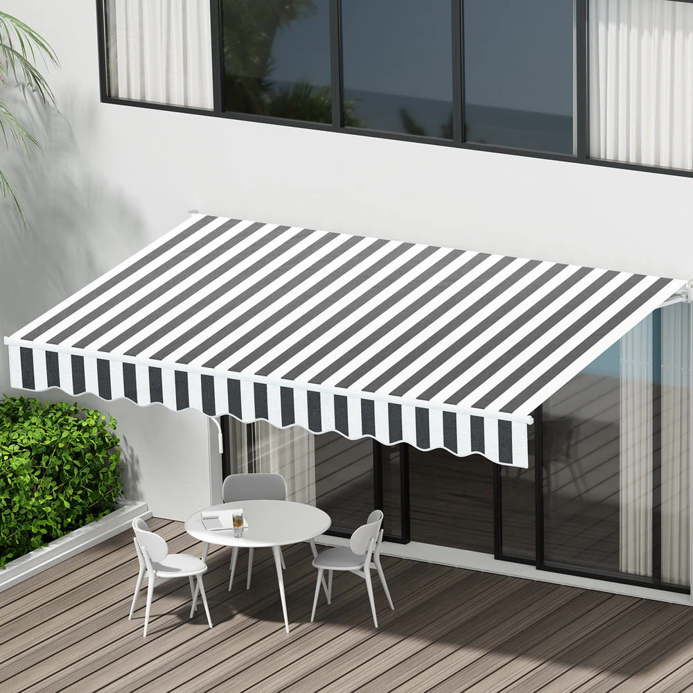 Instahut Retractable Folding Arm Awning Motorised Sunshade 3Mx2.5M Grey White - Nurns