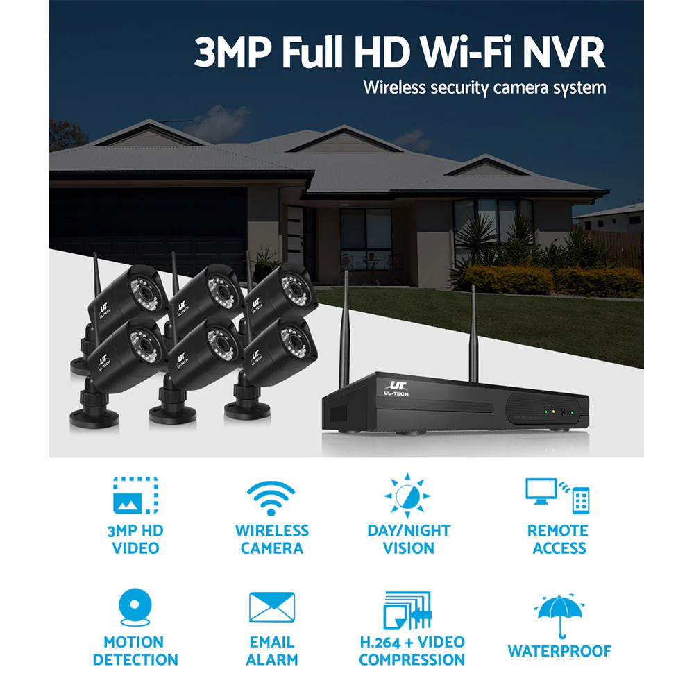 CCTV Wireless Security Camera System 8CH Home Outdoor WIFI 6 Square Cameras Kit 1TB - Nurns