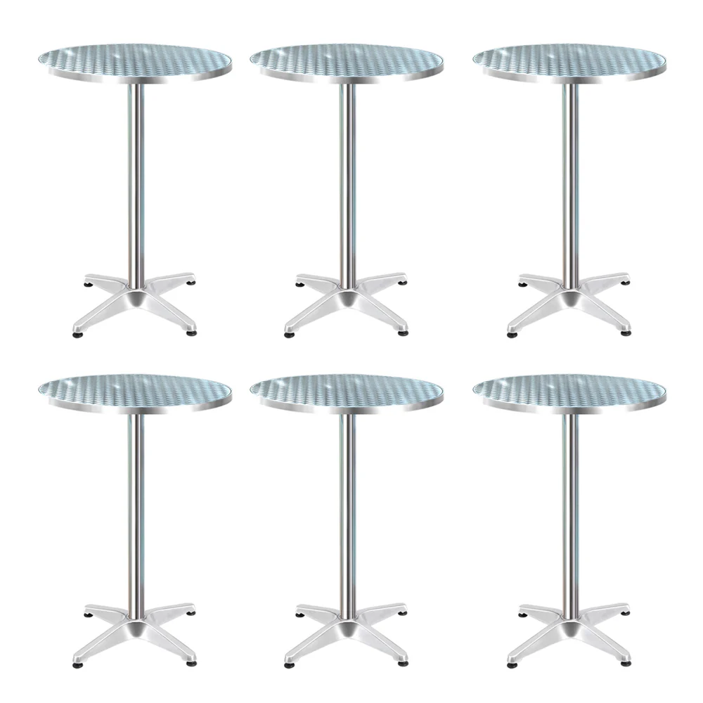 Marco Set of 6 Outdoor Bar Table Furniture Adjustable Aluminium Cafe Table Round - Silver - Nurns