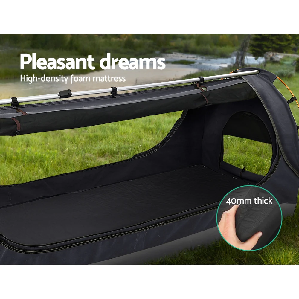 Double Swag Camping Swags Canvas Free Standing Dome Tent Dark Grey 4CM - Nurns