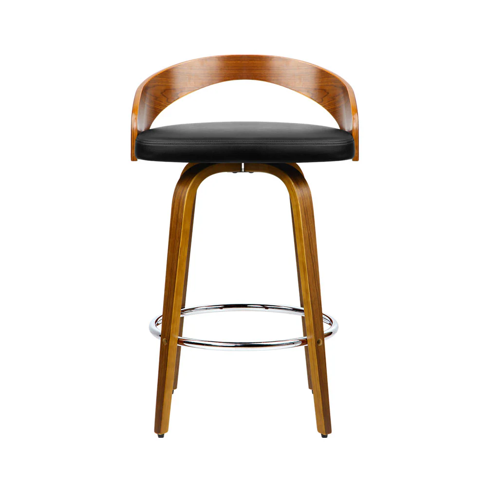 Set of 2 Alicante Walnut Wood Bar Stools - Black & Brown - Nurns