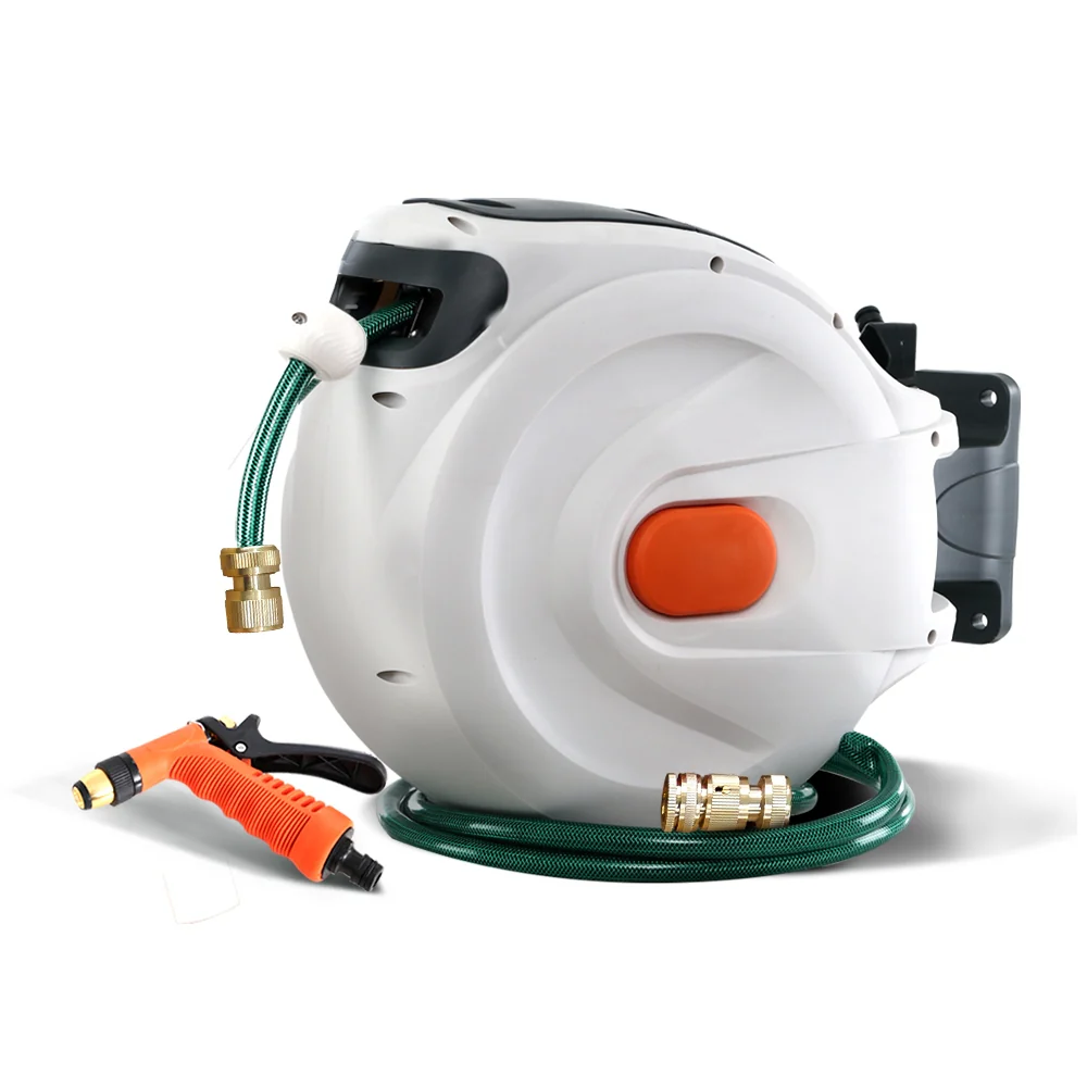 Retractable Hose Reel 30M Garden Water Brass Spray Gun Auto Rewind - Nurns