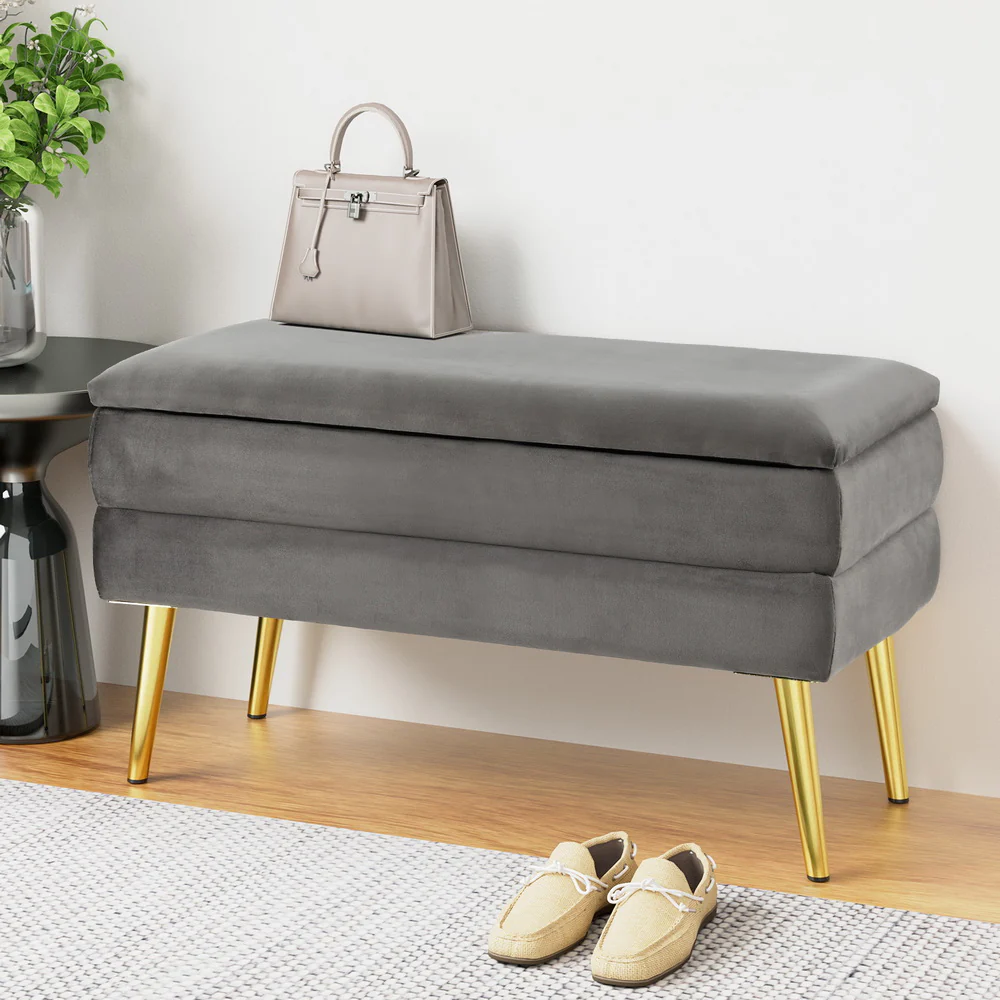 Ottoman Storage Foot Stool Velvet - Grey - Nurns