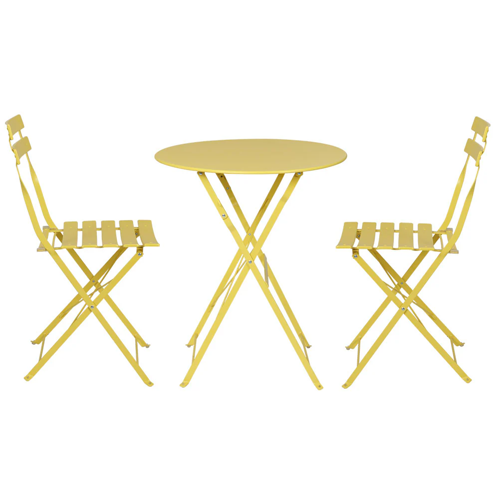 Andre 2-Seater Steel Table and Chairs Patio Furniture 3-Piece Outdoor Bistro Set - Yellow - Nurns