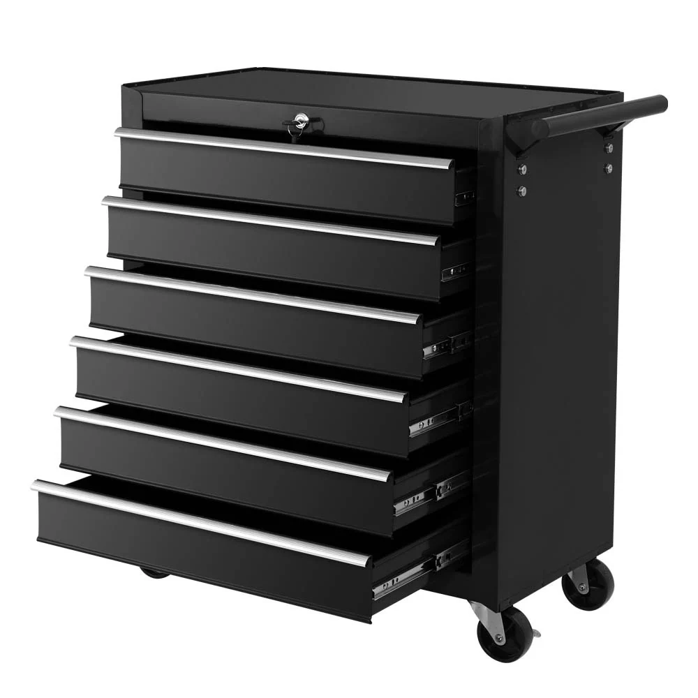 Tool Box Trolley Chest Cabinet 6 Drawers Cart Garage Toolbox Set Black - Nurns