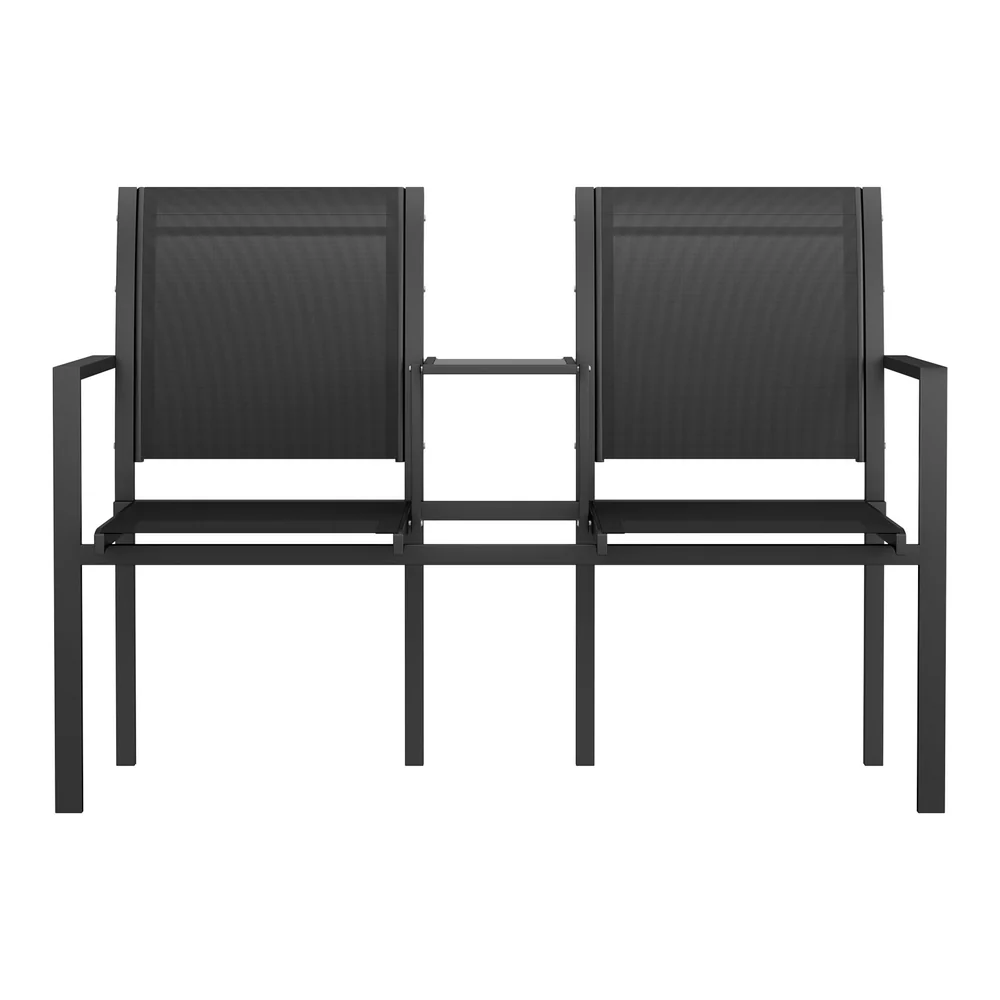 Zeke 2-Seater Outdoor Garden Bench Seat Chair Table Loveseat Patio Furniture Park - Black - Nurns