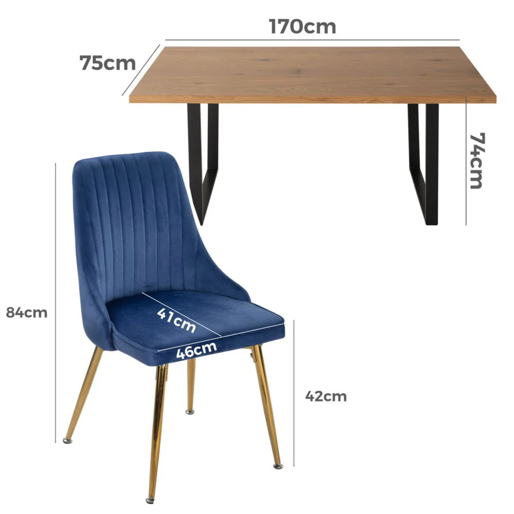 6-Piece Zelma Blue Dining Table & Chair Set Velvet - Nurns