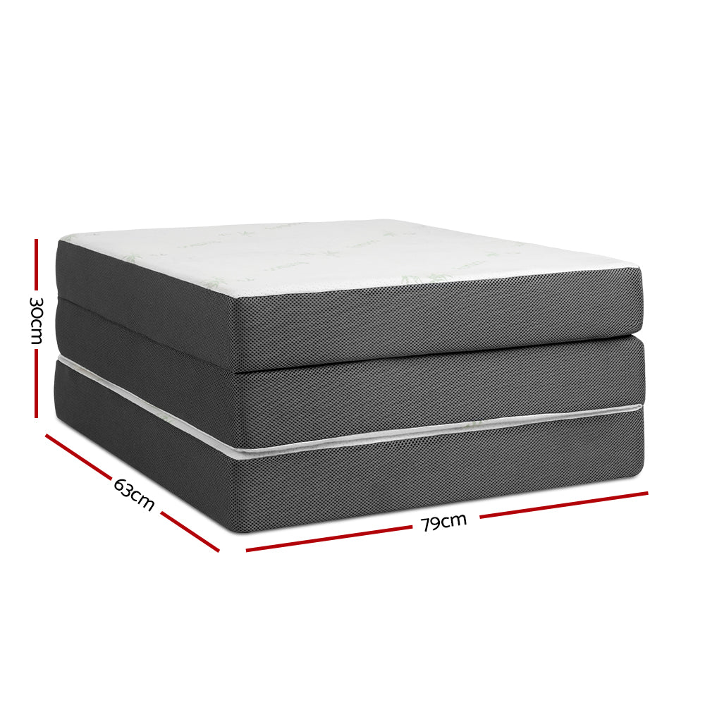 Natalie 10cm Folding Foam Portable Mattress Bamboo Fabric - Single - Nurns