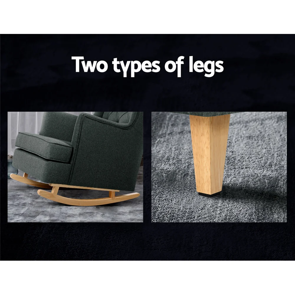 Astraea Rocking Armchair Fabric Chair Lounge Recliner - Charcoal - Nurns