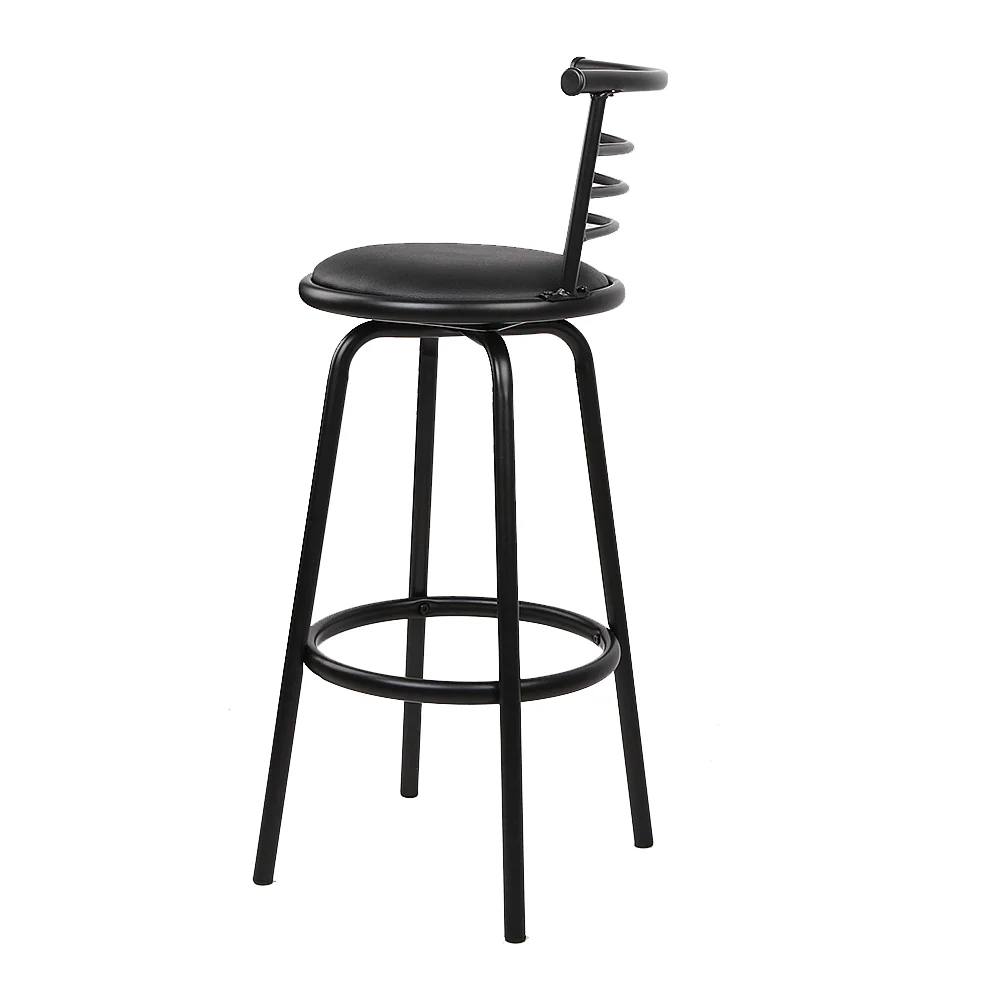 Set of 4 Voula PU Leather Bar Stools - Black & Steel - Nurns