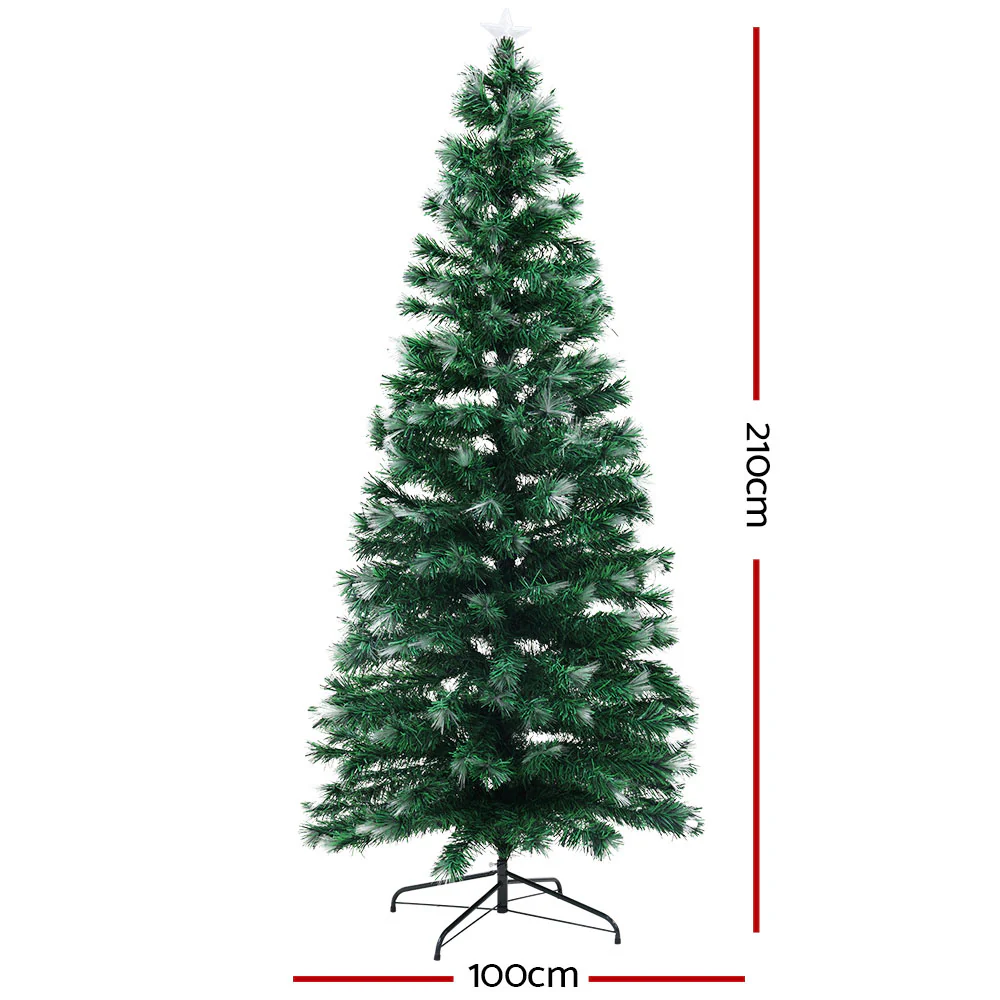7ft 2.1m 270 Tips Christmas Tree xmas Multi Colour Lights Optic Fibre Multicoloured - Nurns