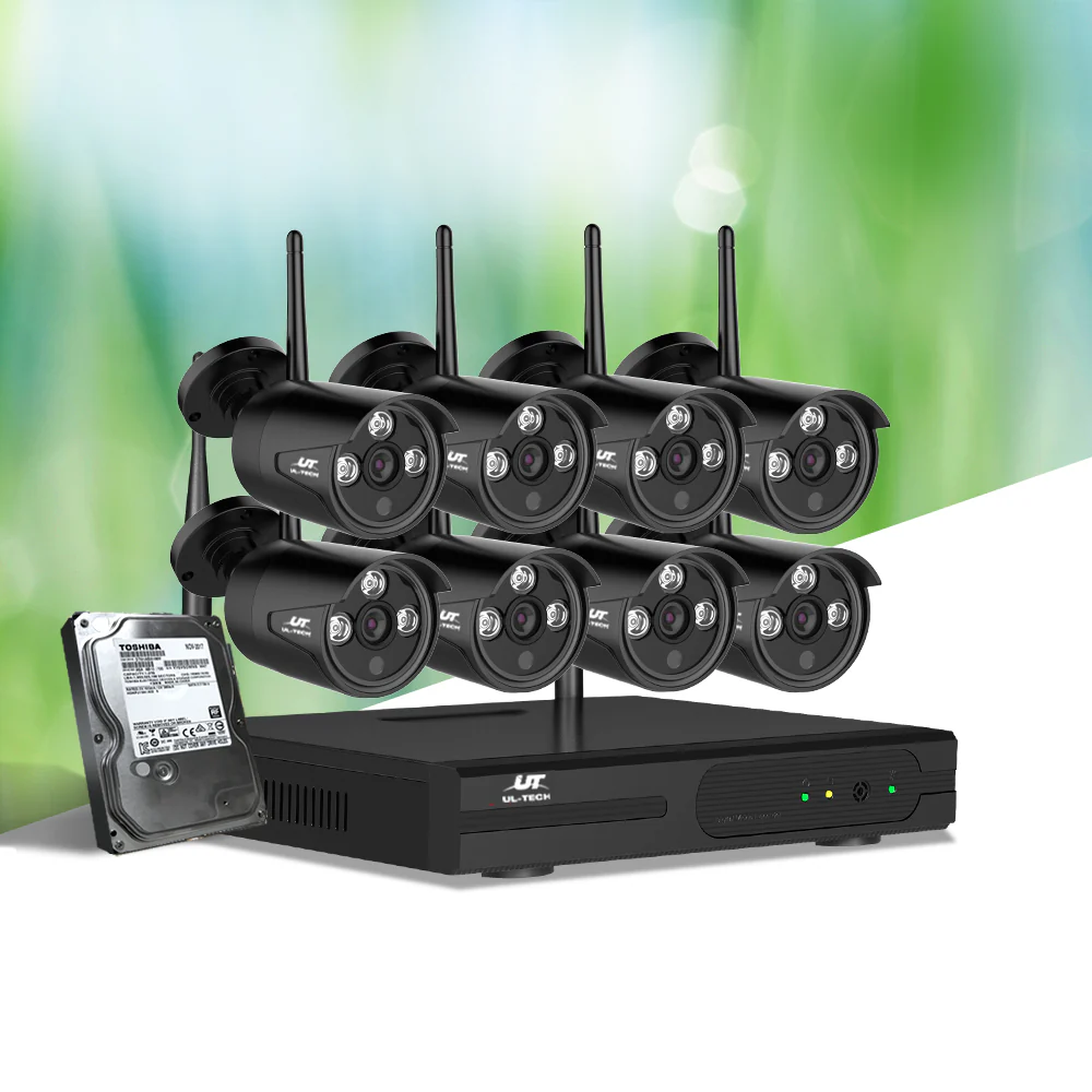 Wireless CCTV Security System 8CH NVR 3MP 8 Bullet Cameras 2TB - Nurns