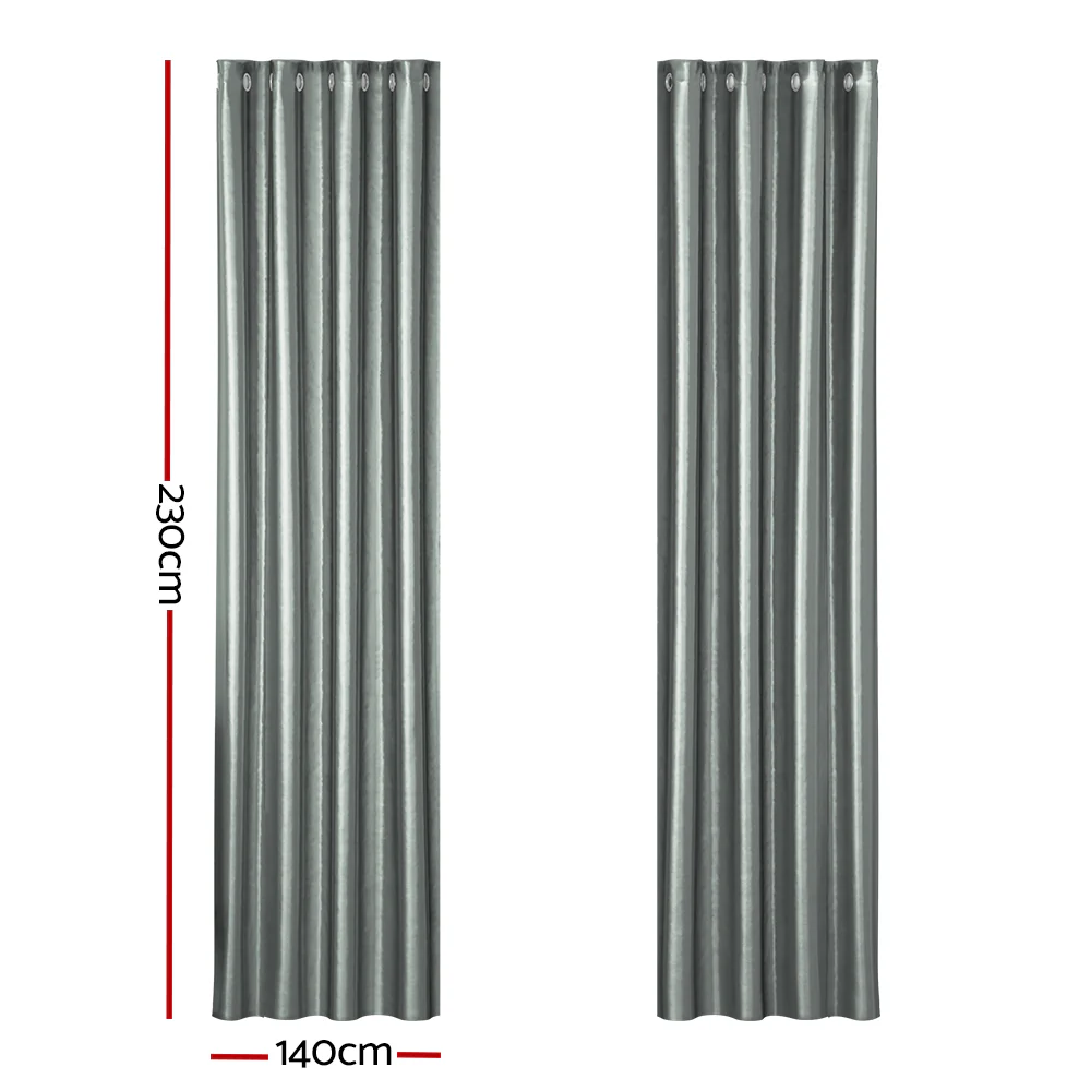 Set of 2 Blockout Curtains Blackout Window Curtain Eyelet 140x230cm Grey Shine - Nurns