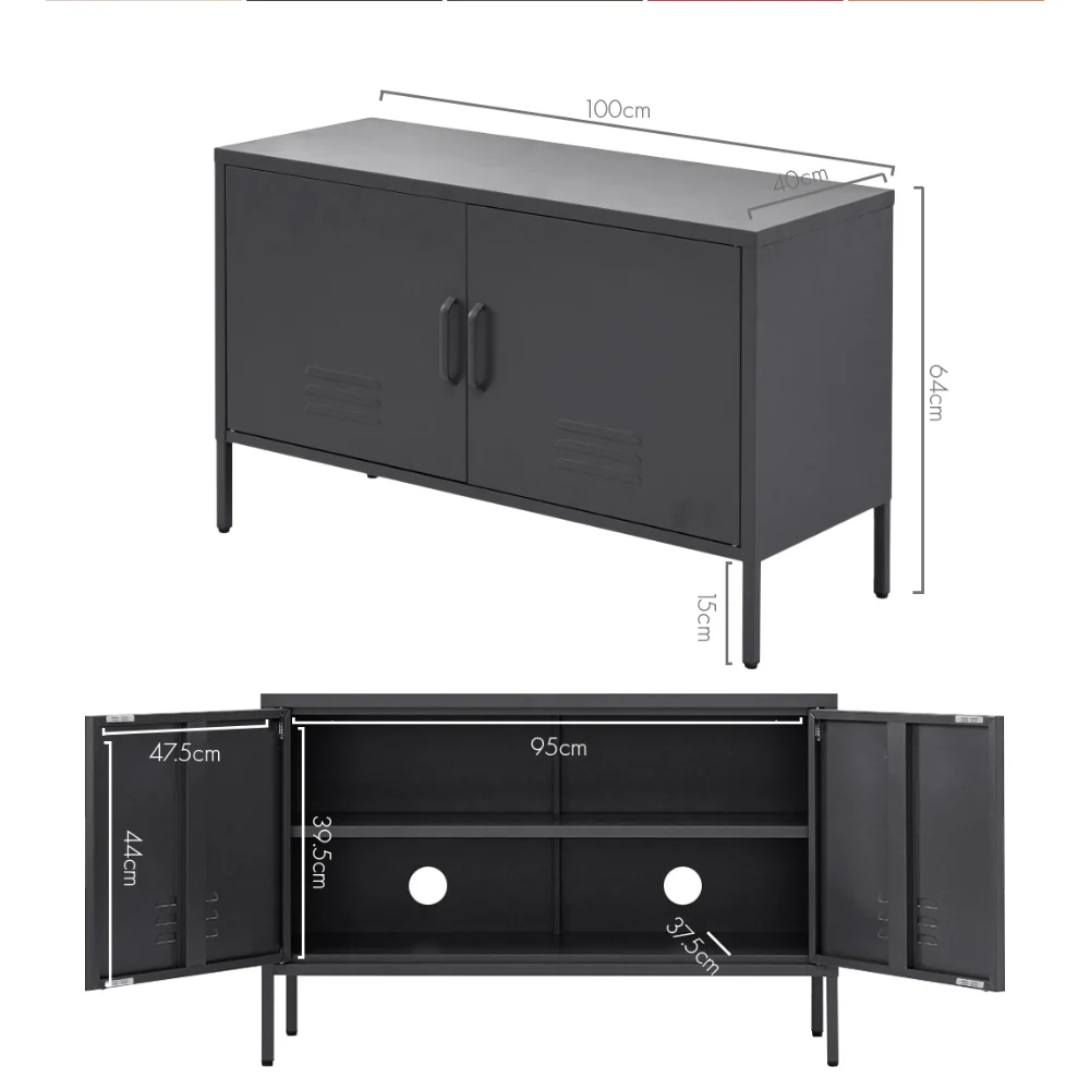 Magnus Buffet Sideboard Metal Cabinet - Charcoal - Nurns