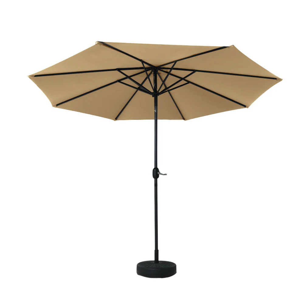 Instahut 2.7m Outdoor Umbrella w/Base Pole Stand Garden Sun Beige - Nurns
