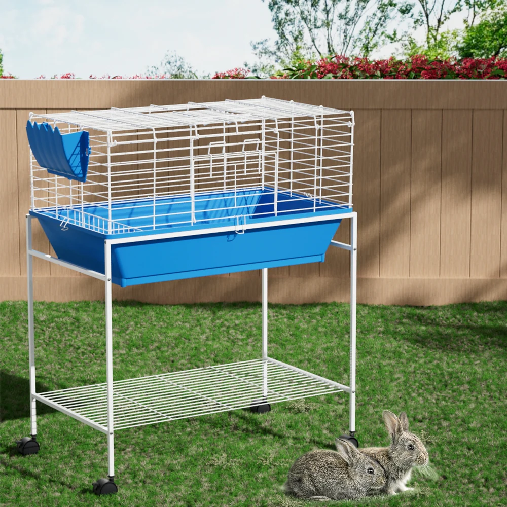 Rabbit Cage Hutch Cages Indoor Hamster Enclosure Carrier Bunny Blue - Nurns