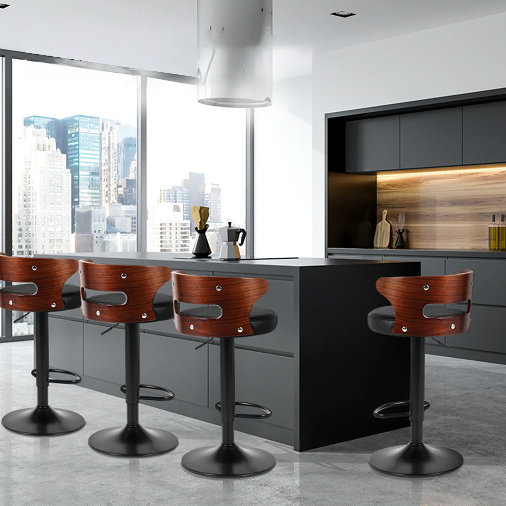 Set of 4 Caen Bar Stools Gas Lift Faux Leather - Brown and Black - Nurns