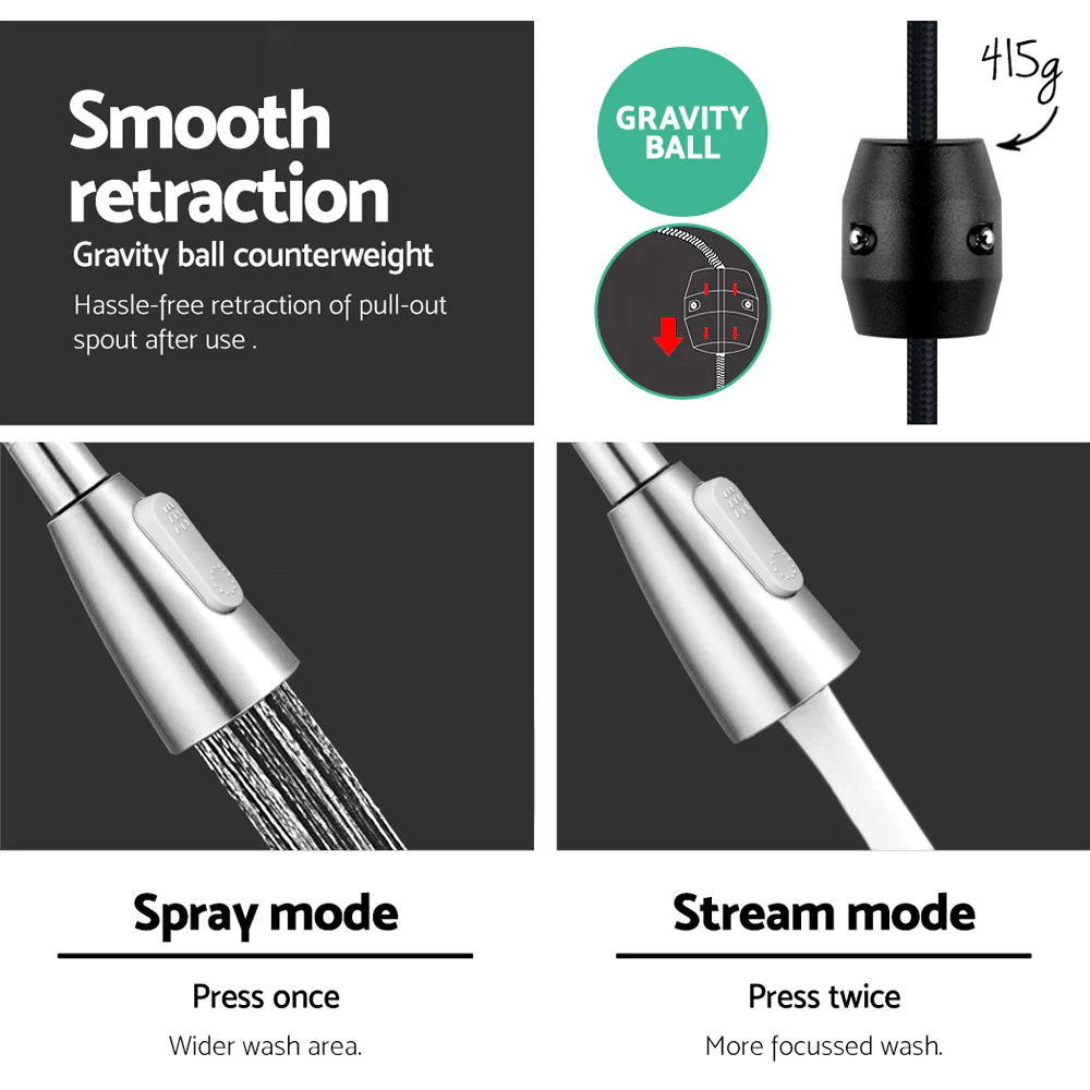 Kitchen Mixer Tap Pull Out 2 Mode Sink Faucet Basin Laundry Chrome - Nurns