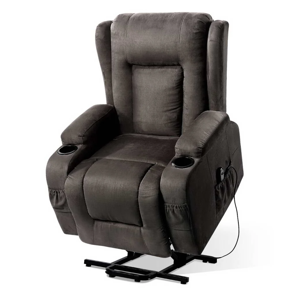 Hestia Electric Recliner Chair Lift Heated Massage Chair Fabric Lounge - Dark Grey - Nurns