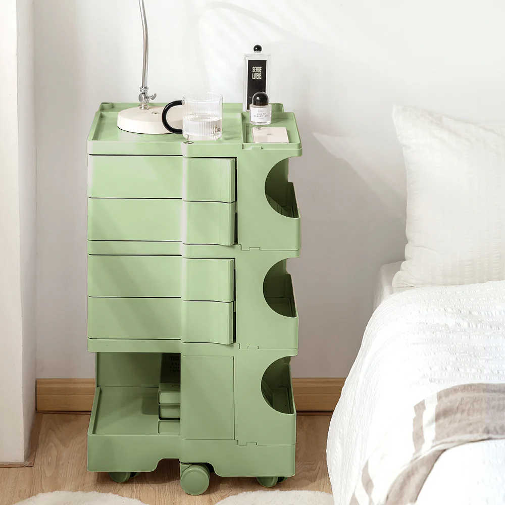 Vernon PP Plastic Bedside Tables Side Tables Nightstand Organizer Replica Boby Trolley 5 Tier with 4 Drawers - Green - Nurns