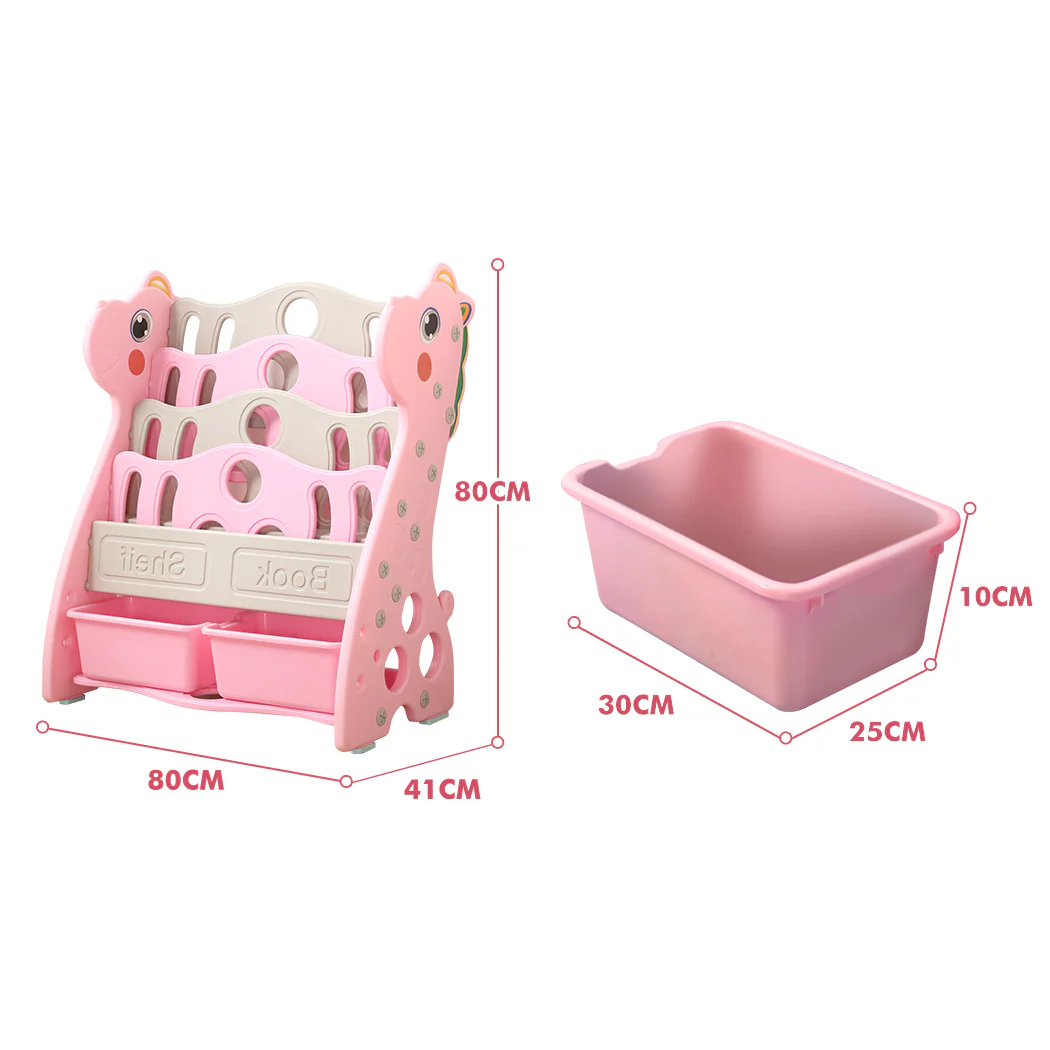Kids Bookshelf Bookcase Magazine Rack Organiser Shelf Children Pink - Nurns