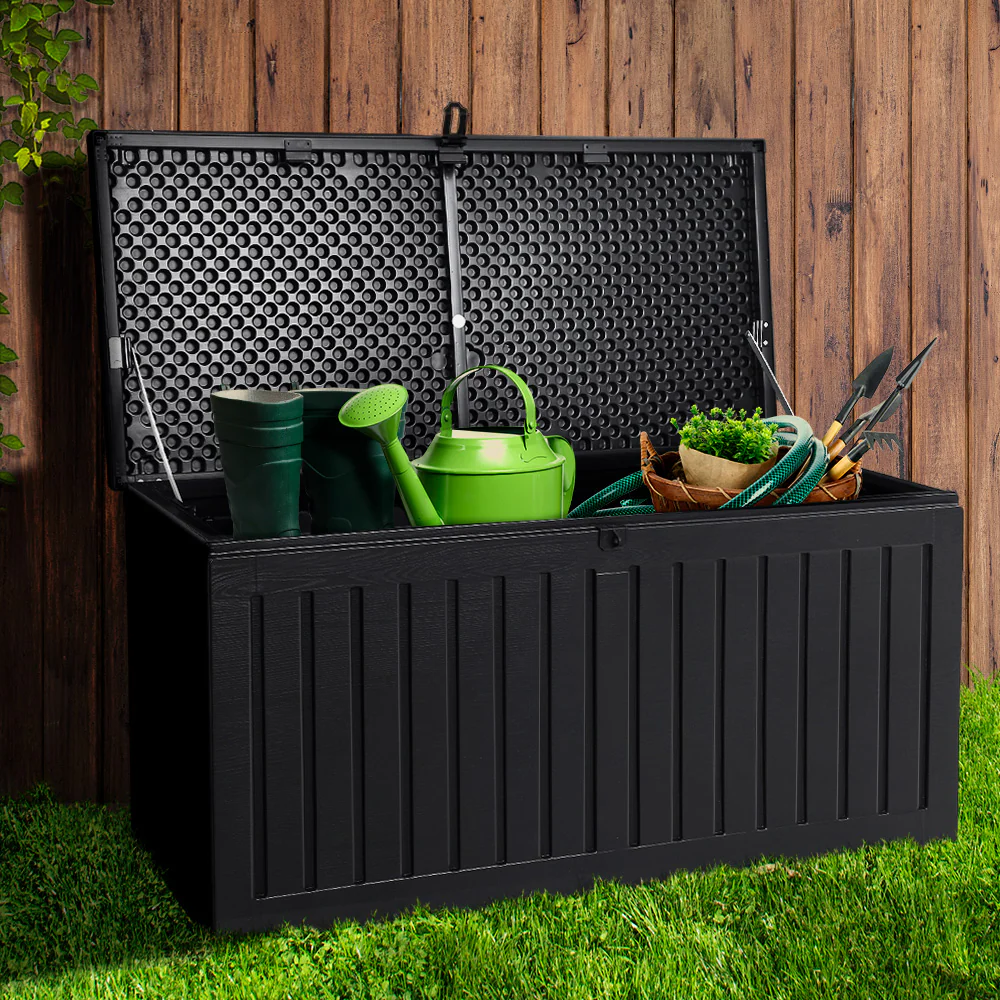 Outdoor Storage Box Container Garden Toy Indoor Tool Chest Sheds 270L Black - Nurns