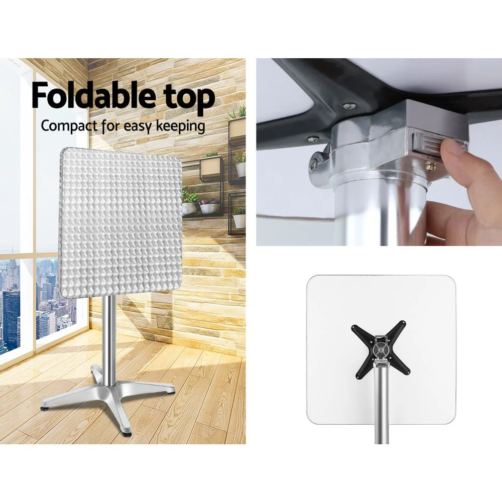 Xander 2-Seater Bar Table Stools Adjustable Aluminium Cafe Square 3-Piece Outdoor Bistro Set - Silver - Nurns