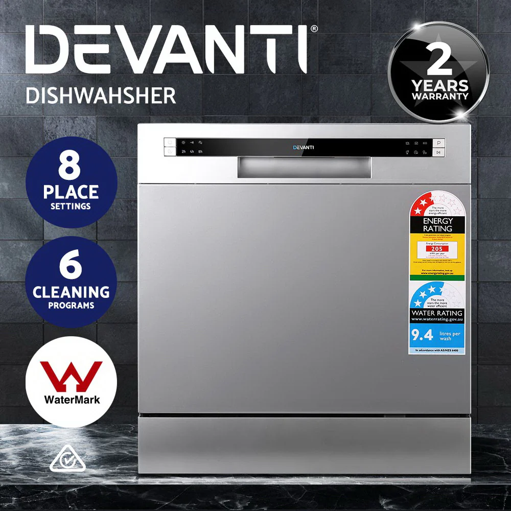 Devanti 8 Place Settings Benchtop Dishwasher Sliver - Nurns