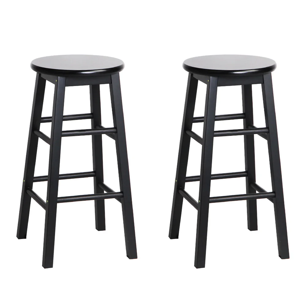 Set of 2 Lucerne Beech Wood Backless Bar Stools - Black - Nurns