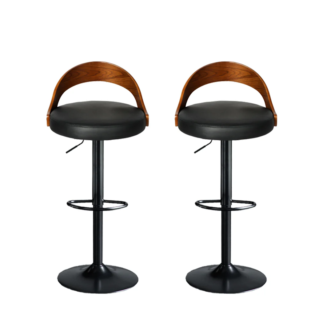 82.5cm Essen Bar Stools Kitchen Gas Lift Wooden Beech Stool Chair Swivel Barstools - Black - Nurns