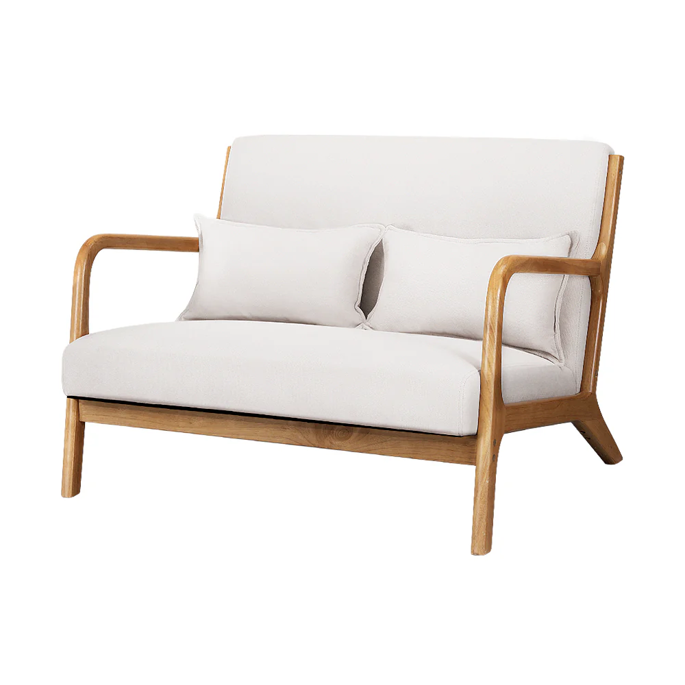 Morry Lounge Chair Accent Couch Sofa Loveseat - Beige Wood - Nurns