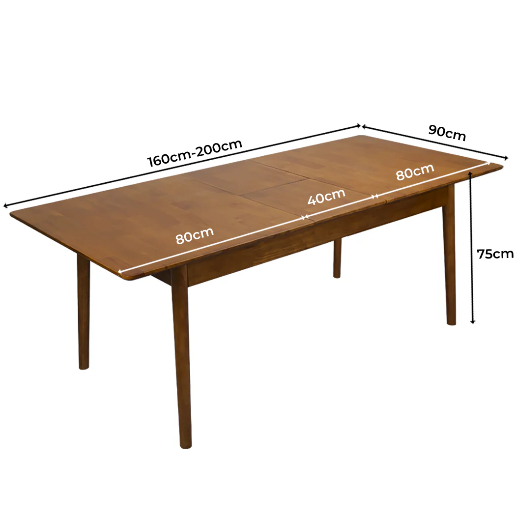 Dining Table 1.6-2M Extendable Rubber Wood Frame Rectangle 8-10 Seater - Nurns