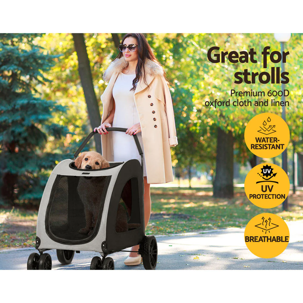 Pet Dog Stroller Pram Large Carrier Cat Travel Foldable Strollers 4 Wheels - Nurns