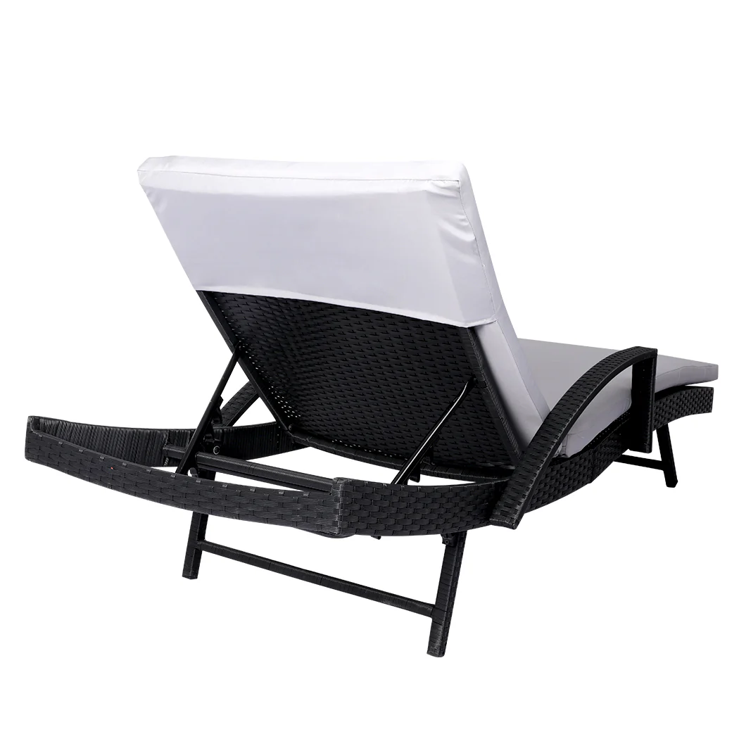 Simon Outdoor Sun Lounger Furniture Wicker Lounge Garden Patio Bed Pool Grey Cushion - Black - Nurns