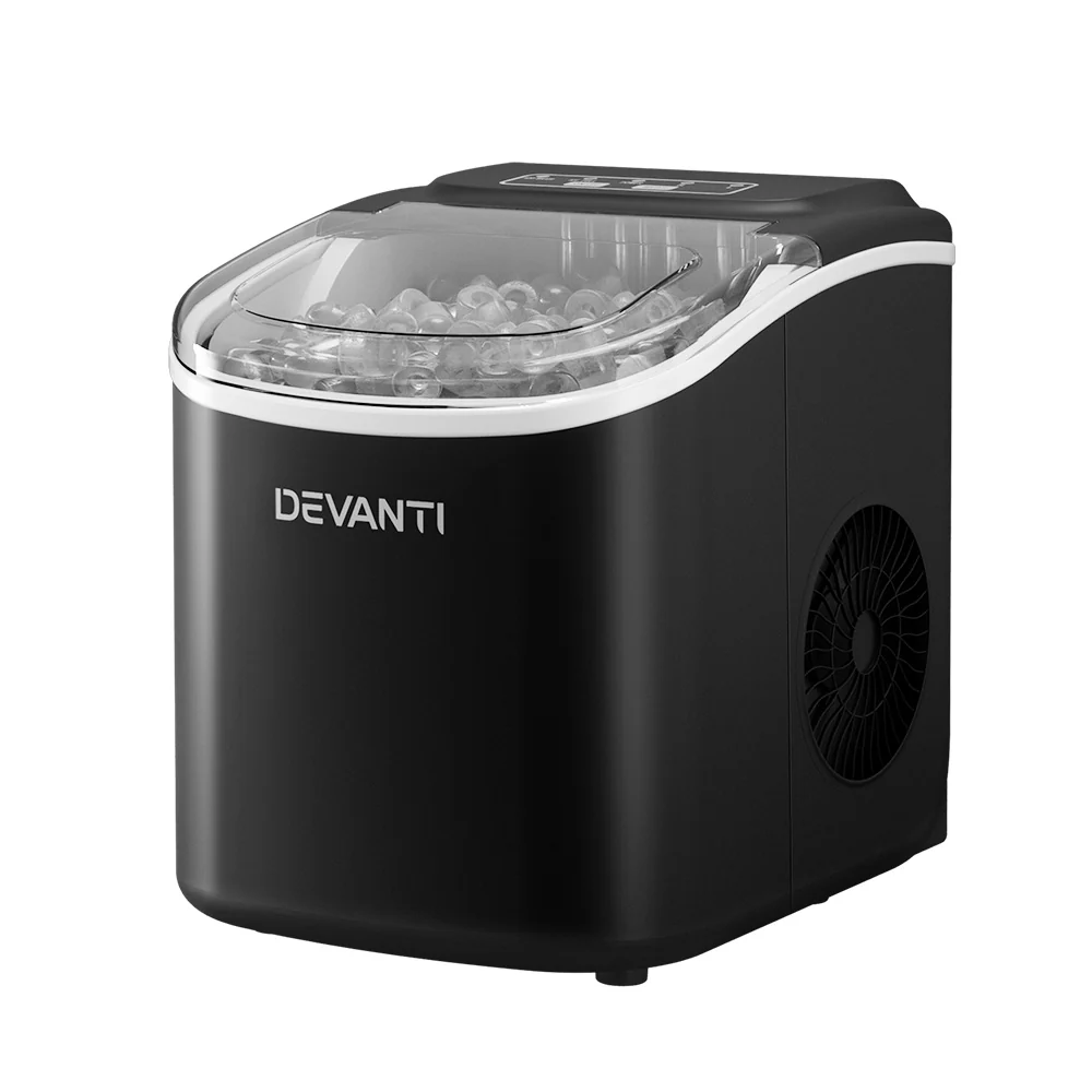 Devanti Portable Ice Maker Machine Ice Cube Tray 12kg Bar Countertop Black - Nurns