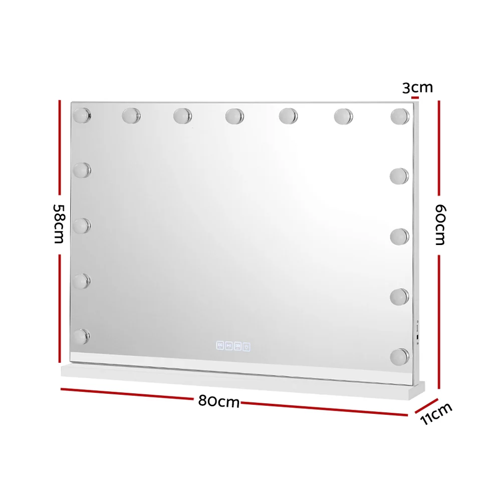Bluetooth Makeup Mirror 80x58cm Hollywood with Light Vanity Wall 15 LED - Nurns