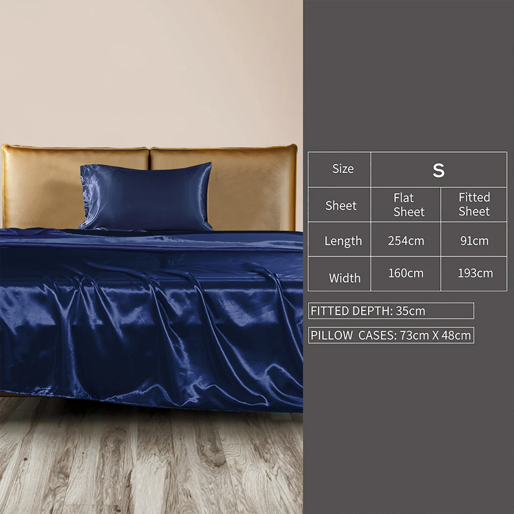 Single Dreamz Silky Satin Sheets Fitted Flat Blue - Nurns