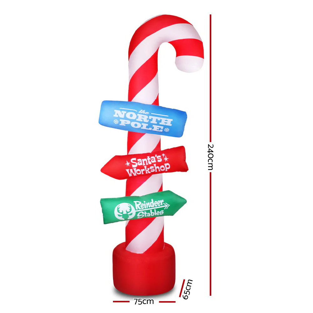 Candy Pole Christmas Inflatable Illuminated Xmas Decorations - 2.4M - Nurns