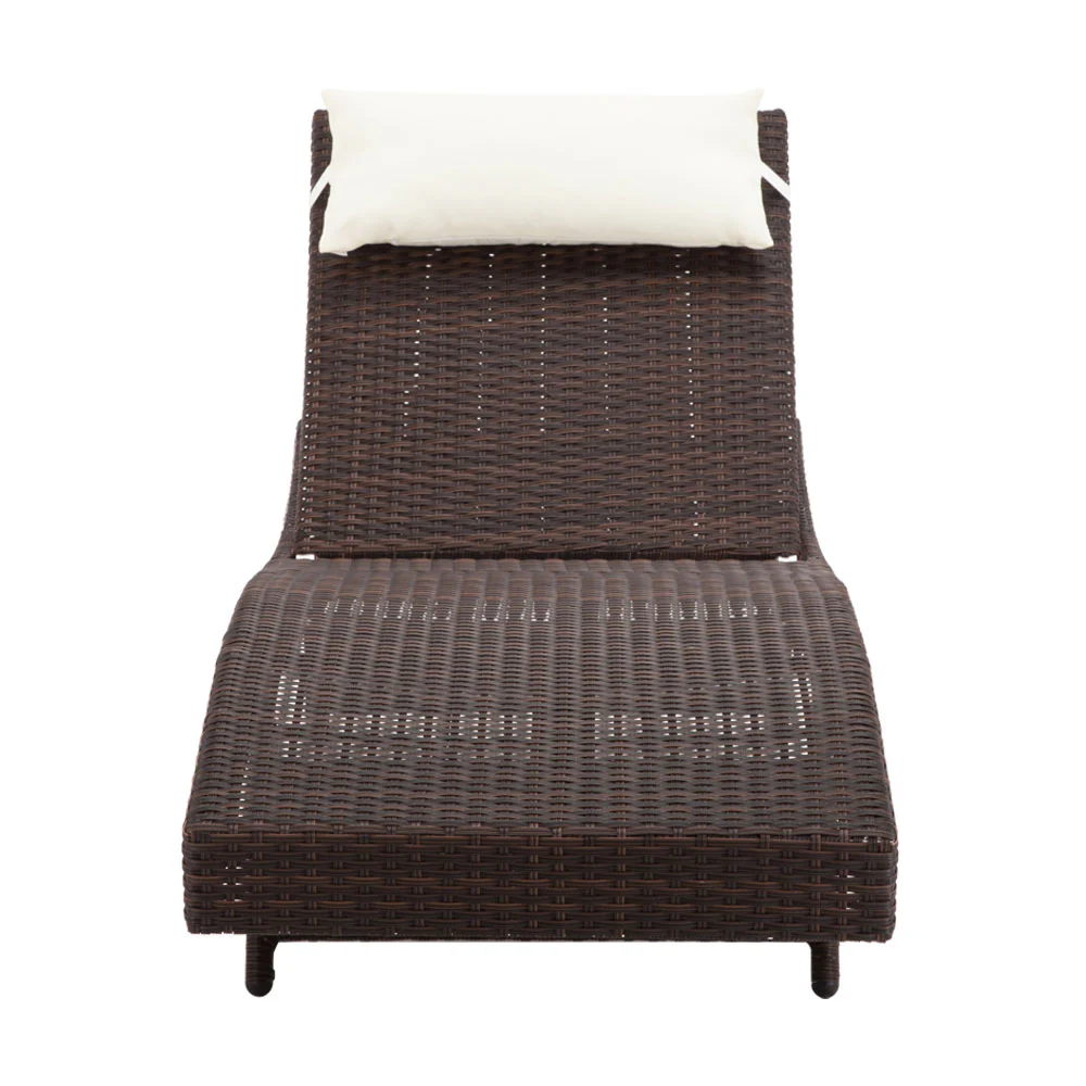 Travis Set of 2 Outdoor Sun Lounge Wicker Chair without Armrest - Brown - Nurns