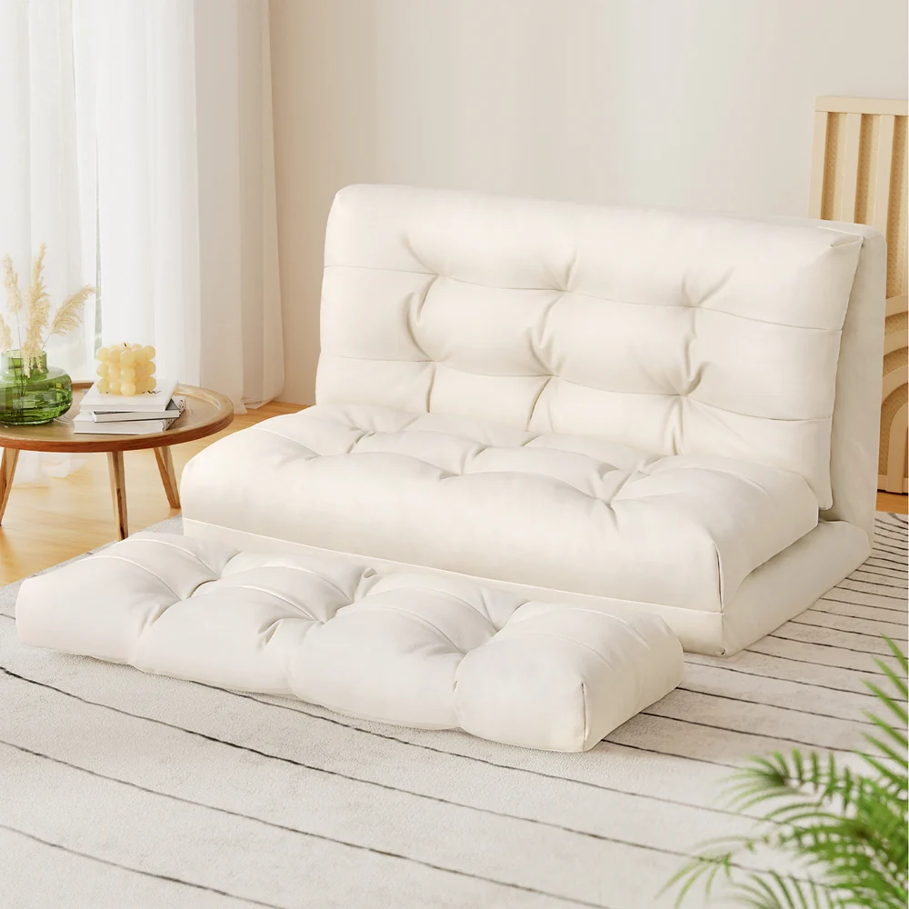 Micah 2-Seater Floor Lounge Sofa Bed Pillow Leather - White - Nurns