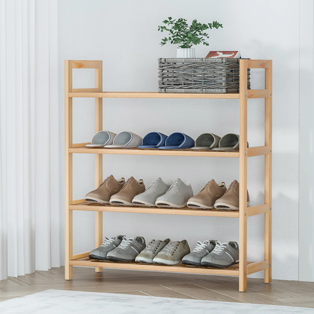Artiss 4-tier Shoe Rack 12 Pairs Shoe Storage Weaved Shelves - Nurns