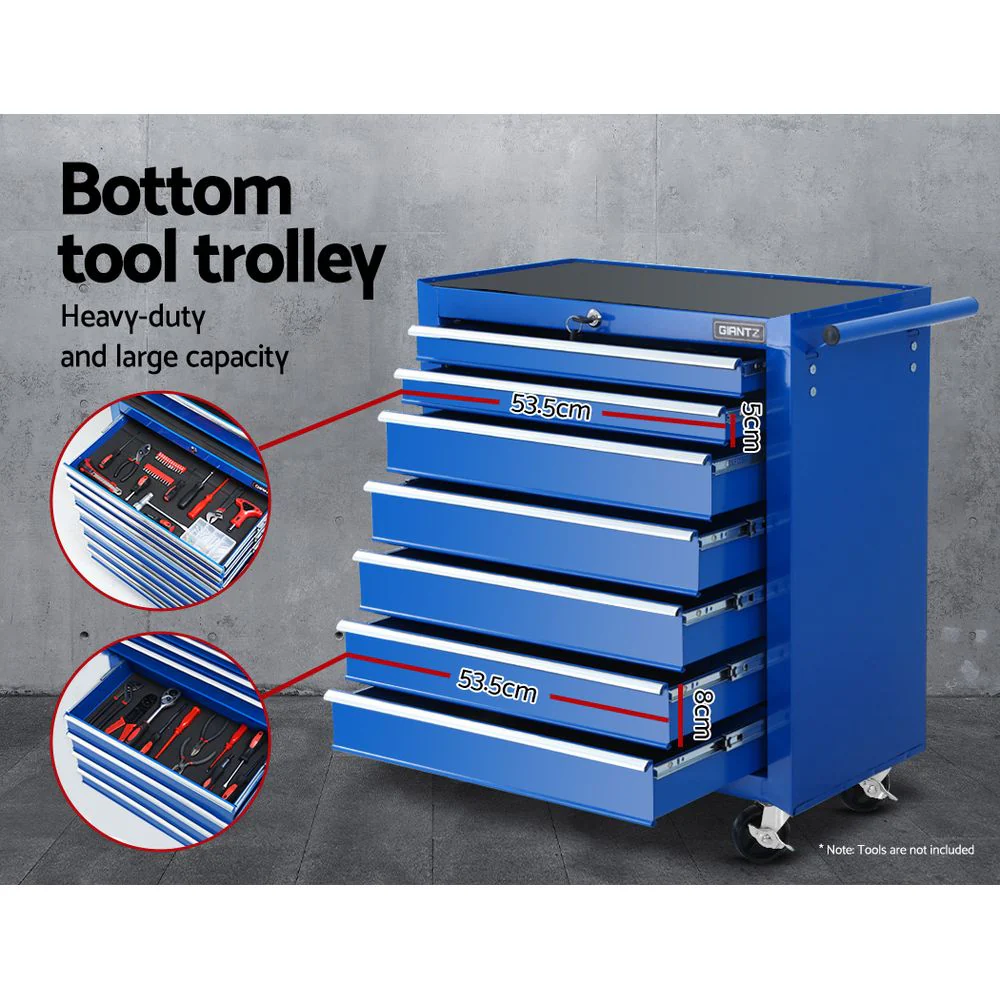Tool Chest and Trolley Box Cabinet 16 Drawers Cart Garage Storage Blue - Nurns