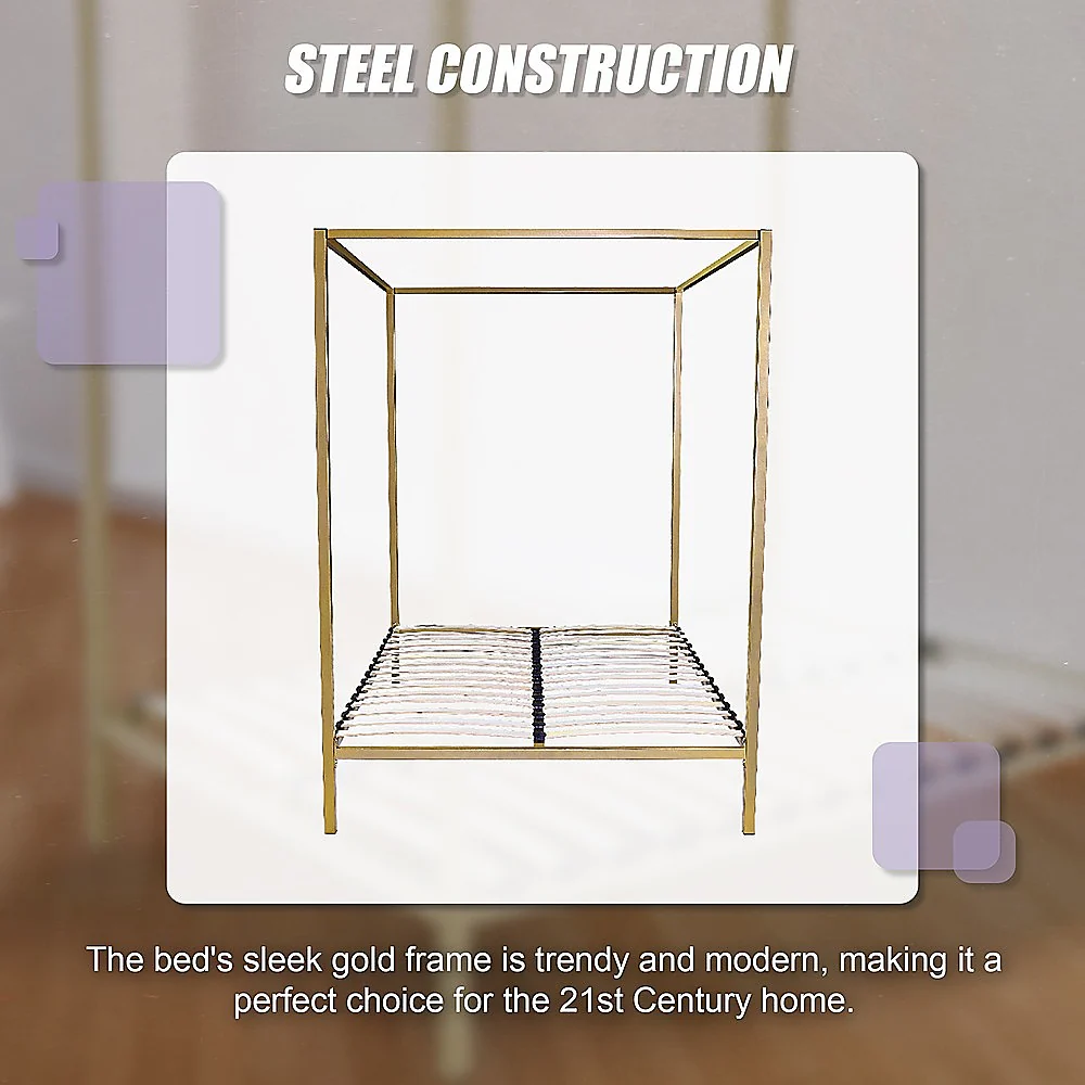 Lilian Four Poster Bed Frame - Gold Queen - Nurns