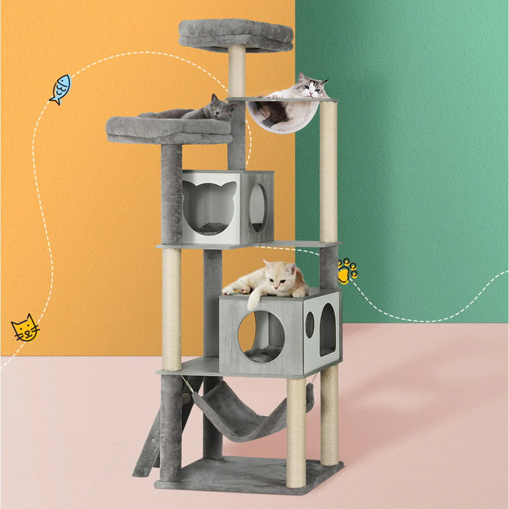 Cat Tree 178cm Tower Scratching Post Scratcher Wood Bed Condo House Wooden Ladder - Nurns