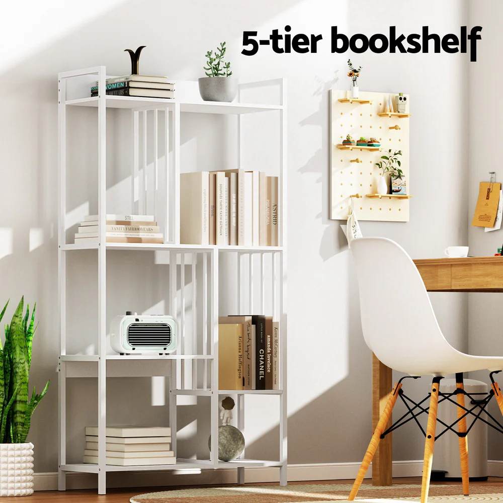 Artiss Bookshelf Display Shelves 5 Tiers 120cm White - Nurns