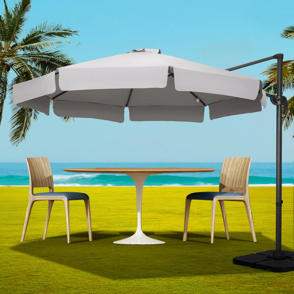 Instahut 3m Outdoor Umbrella w/Base Cantilever Beach Roma 360 Degree Tilt Grey - Nurns